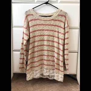 Pink Rose Striped Sweater